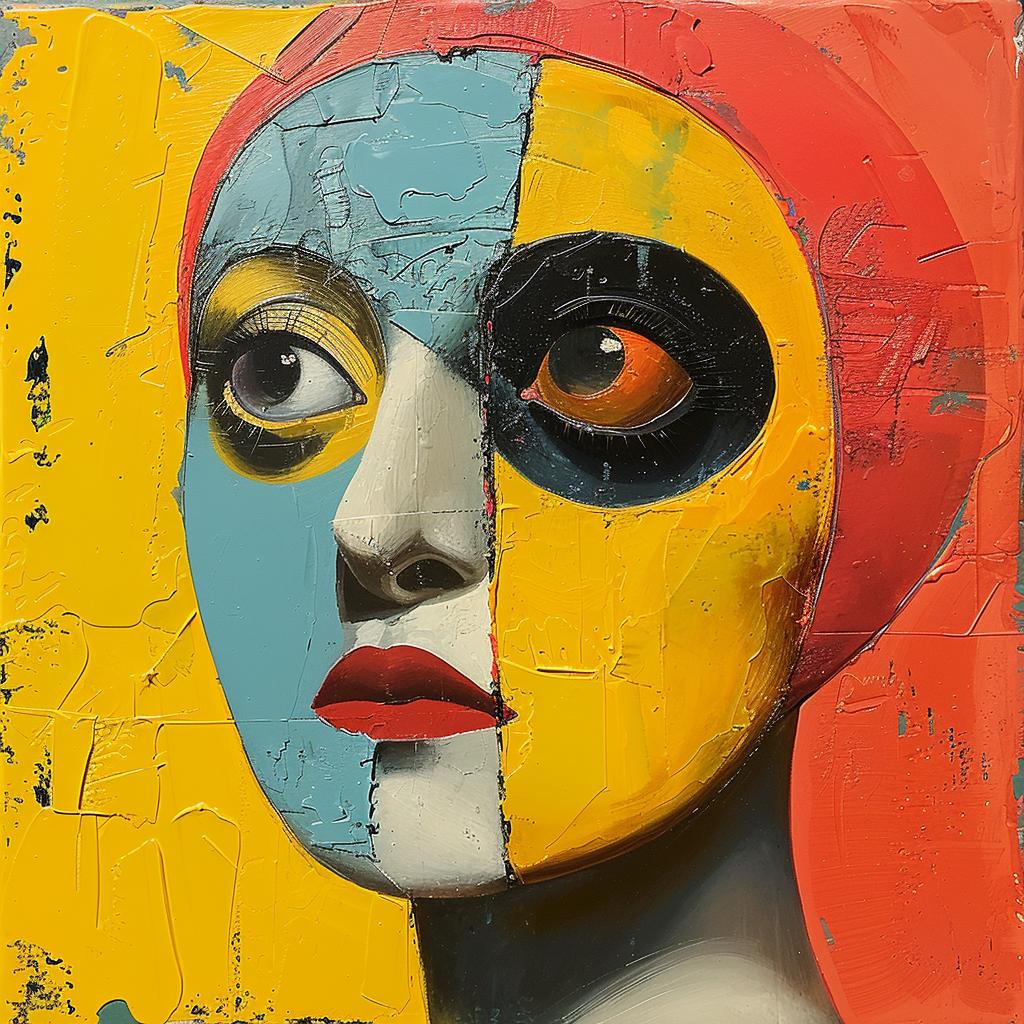 encaustic  paint  impasto  Picasso  woman  red hat  orange face  expression  palette-knife  texture 1016558