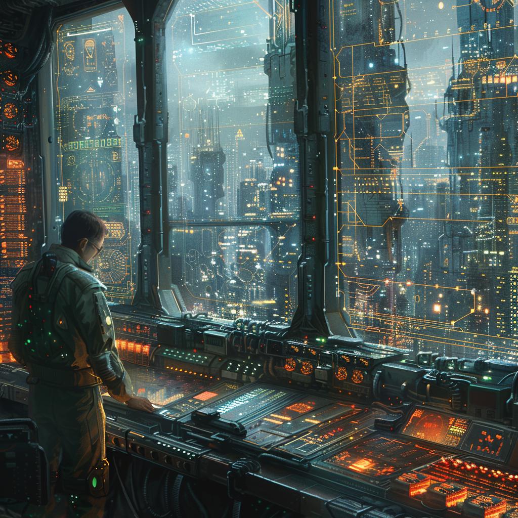 high  tech  man  futuristic  city  window  illustration  art  scene  urban 1028811