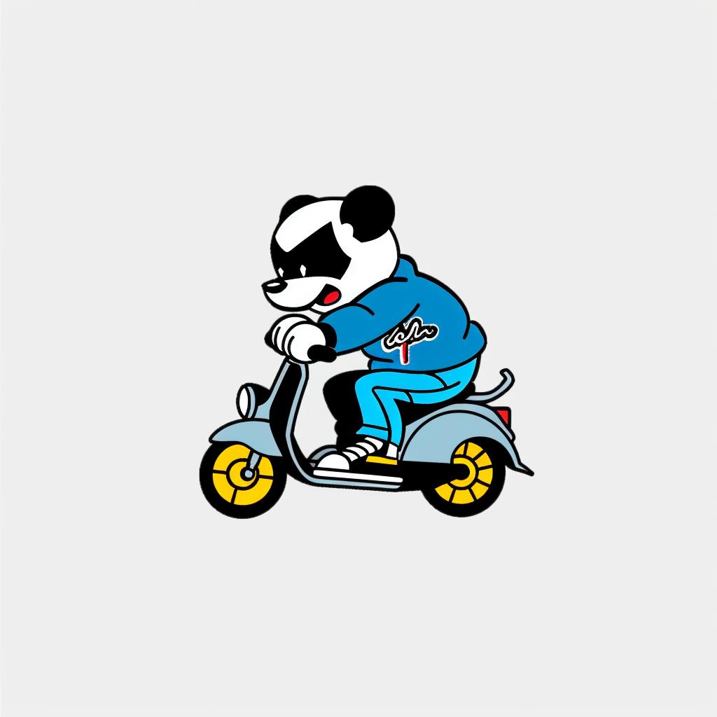 panda  scooter  cartoon  happy  minimal  colorful  playful  animal  design  art 955548