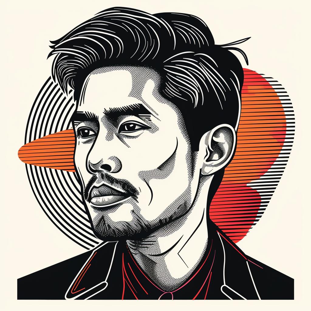 man  pop  art  portrait  design  red  black  background  asian-american  beard 937286