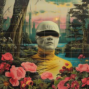 painting  man  yellow  suit  flowers  colorful  nature  stylized  vibrant  composition 1058825