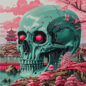 skull  pink  eyes  flowers  horror  chromolithography  dark  Japanese  illustration  art 1039793