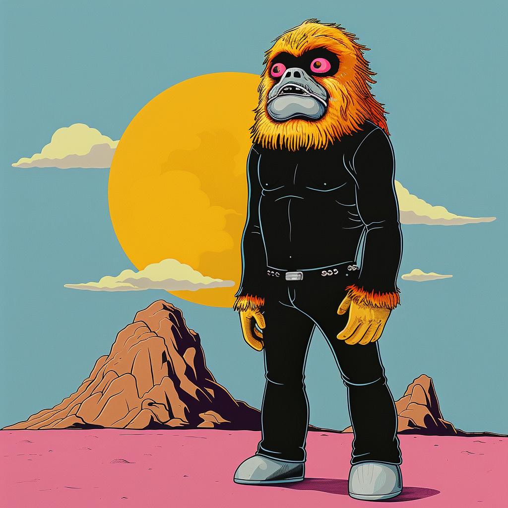 surreal  album  cover  cartoon  monkey  desert  art  whimsical  playful  creative 1018691