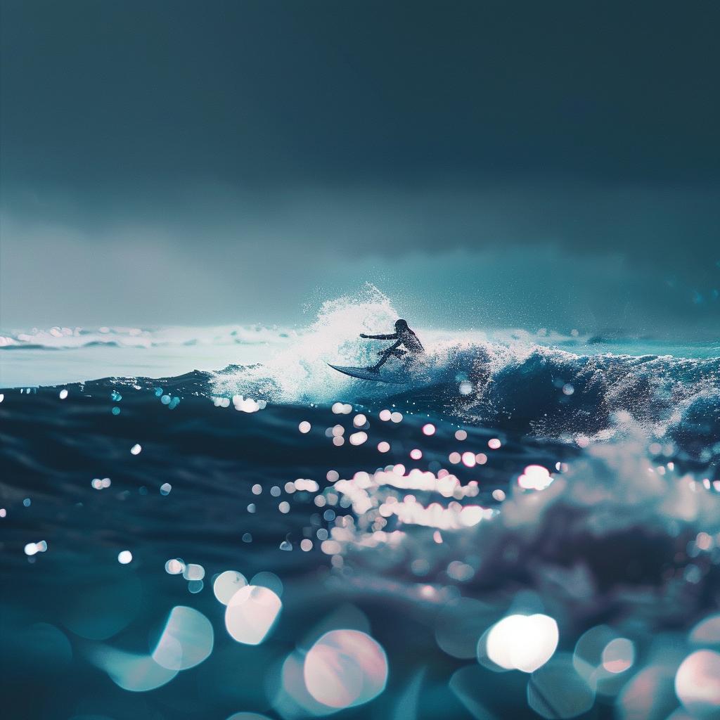 surfer  waves  photography  volumetric  light  realistic  night  glowing  details  beautiful 1033757