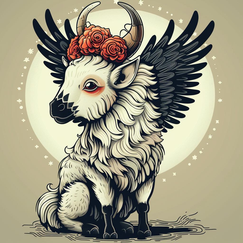 mythical  creature  hybrid  goat  wings  flowers  fantasy  exploration  unique  blending 941342