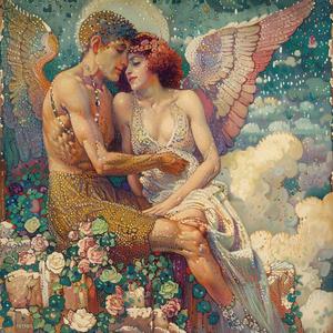 Eros  Thanatos  dreamscape  life  death  angels  hill  pointillism  peaceful  symbolic 1077230