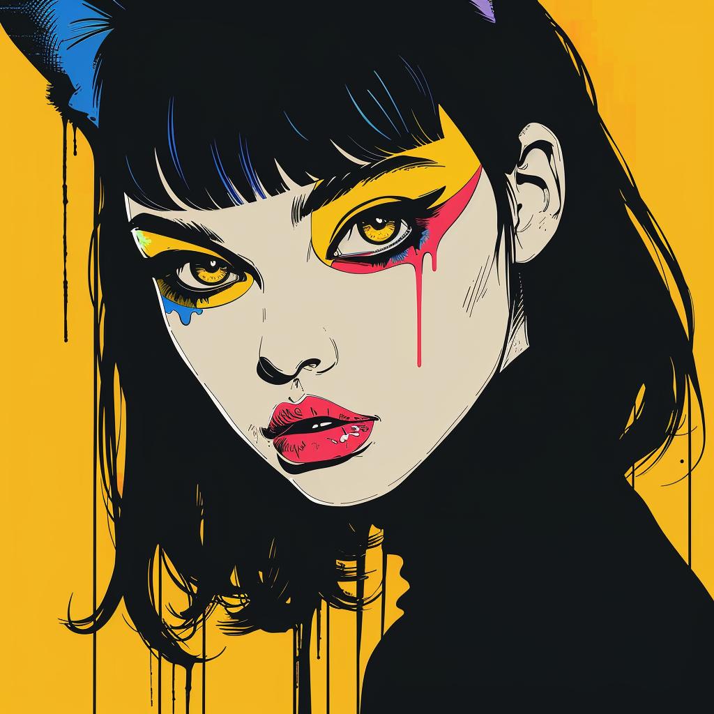 woman  black  hair  cat  ears  cute  stylized  art  colorful  make-up 958029