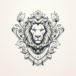 lion  floral  design  emblem  bold  badge  symmetry  white  simple  tattoo 1078859