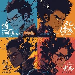 مانجا، شخصيات أنمي، رسم توضيحي أمريكي أفريقي، ملون، نابض بالحياة، قوة ديناميكية 1075281