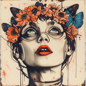 woman  flowers  hair  chromolithography  vibrant  colorful  portrait  nature  elegant  feminine 1047992