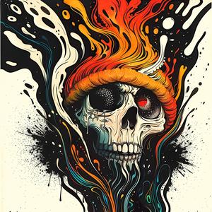 skull  hat  fire  chaos  splash  chromolithography  art  illustration  dark  graphic 1047723