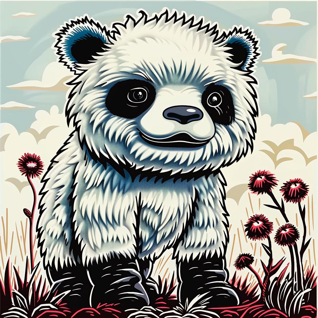 panda  flowers  painting  nature  colorful  whimsical  artistic  creature  playful  illustration 1032969