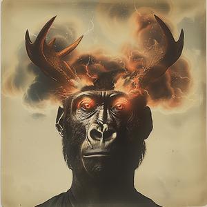 gorilla  antlers  chromolithography  fantasy  wildlife  bold  surreal  portrait  nature  animal 1050785