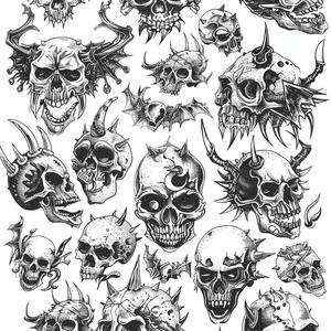 skulls  horns  black  white  intricate  pattern  rocknroll  graphic  decal  horror 1078949