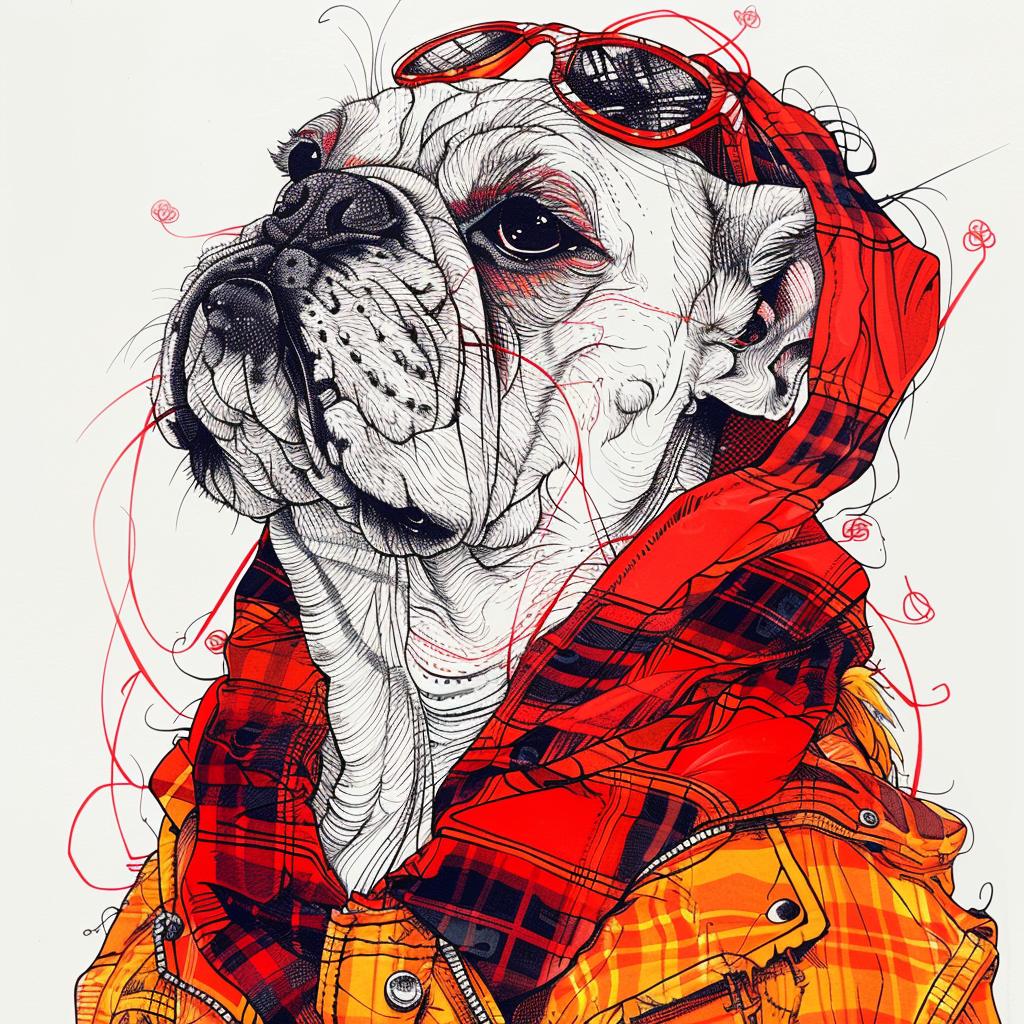 bulldog  cool  jacket  drawing  stylized  pet  illustration  canine  fashion  character 953423