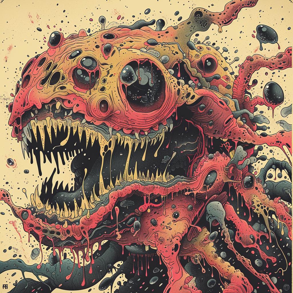 surreal  album  cover  monster  hyper-realistic  mouth  open  Nychos  painting  art 961667