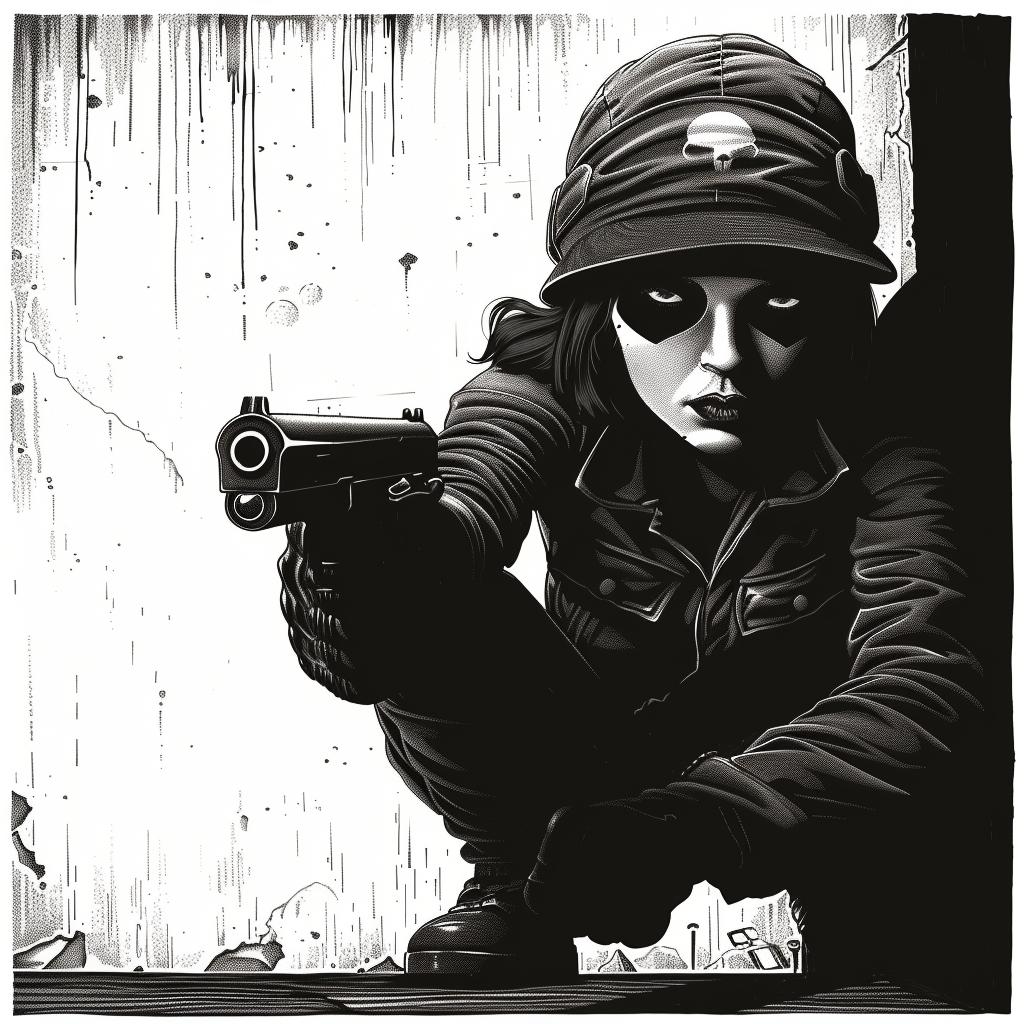 woman  gun  drawing  black  white  Travis  Charest  illustration  portrait  emotive 924572