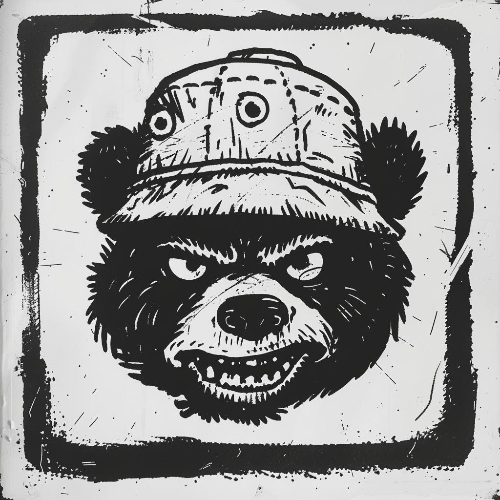 panda  creature  vintage  comic  illustration  black  white  headshot  cap  ominous 920524