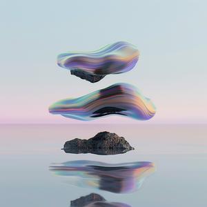 chromatic  aberration  holographic  silver  stone  floating  liquid  rainbow  installation  art 1071376