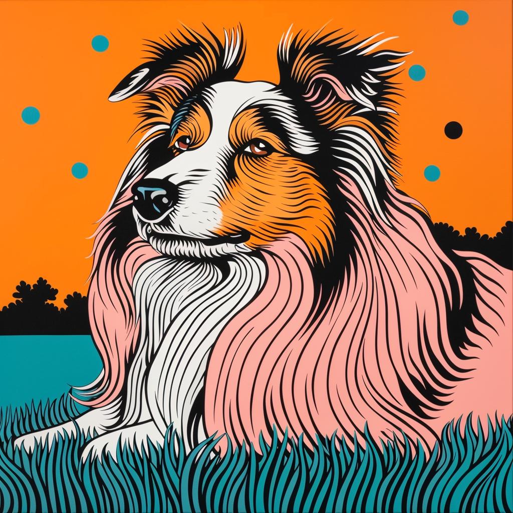 collie  dog  orange  background  stylized  playful  pet  realistic  portrait  animal 973718
