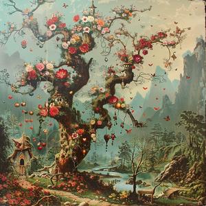 chromolithography  tree  love  romance  nature  artistic  colorful  vibrant  illustration  emotional 1060375