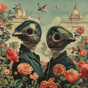 chromolithography  birds  suits  roses  art  visual  two  creative  design  surreal 1049856