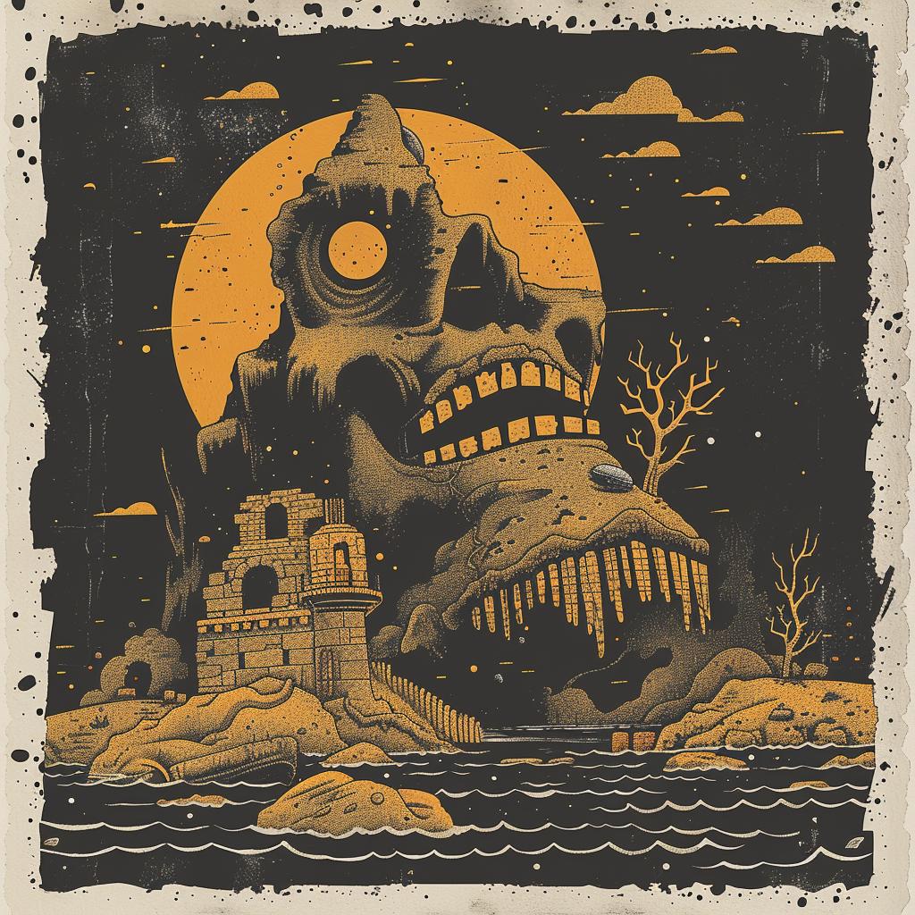 sci-fi  gouache  illustration  skull  ocean  moon  dark  vintage  epic  design 922052