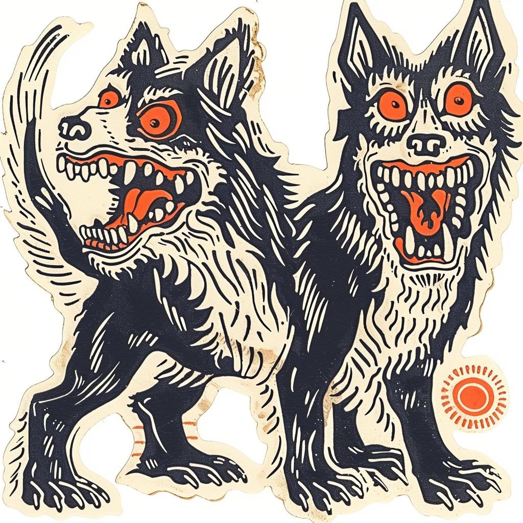 Conjoined  Canine  Creatures  Nychos  Black  Red  Mythical  Open  Mouth  Art 931371