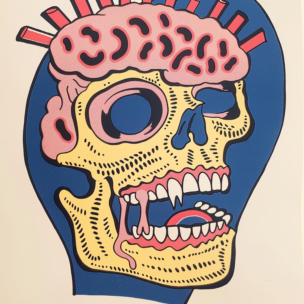 surreal  skull  brain  minimal  creative  poster  art  Nychos  colorful  graphic 961642