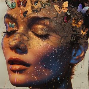 woman  butterflies  face  glitter  artwork  colorful  nature  whimsical  illustration  beautiful 1060617