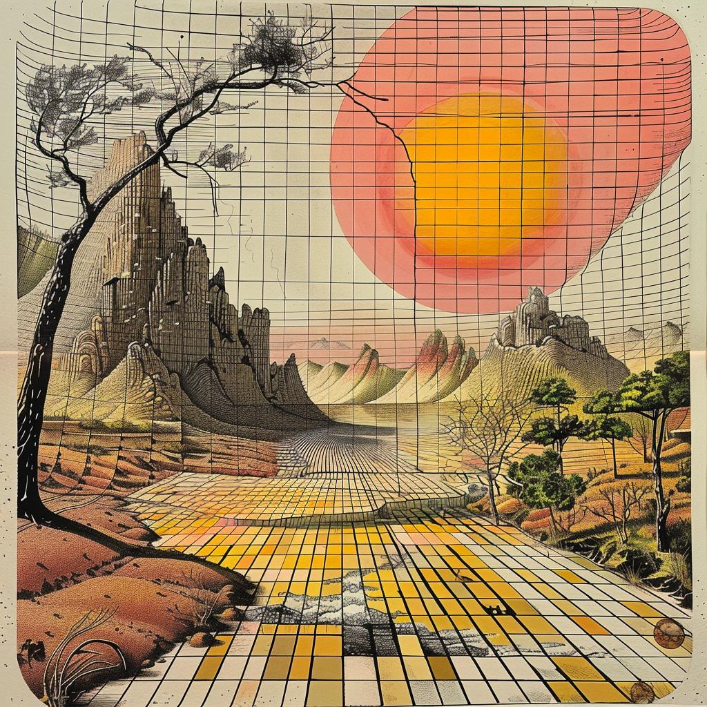 vaporwave  album  cover  sunset  desert  landscape  1980s  retro  colorful  aesthetic 1035714