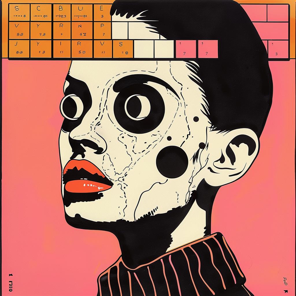 poster  woman  keyboard  abstract  expressionism  mask  palette  impasto  cream  pink 963326