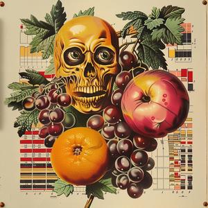 skull  fruit  chromolithography  painting  stilllife  art  decorative  colorful  trompeoeil  contrast 1057275