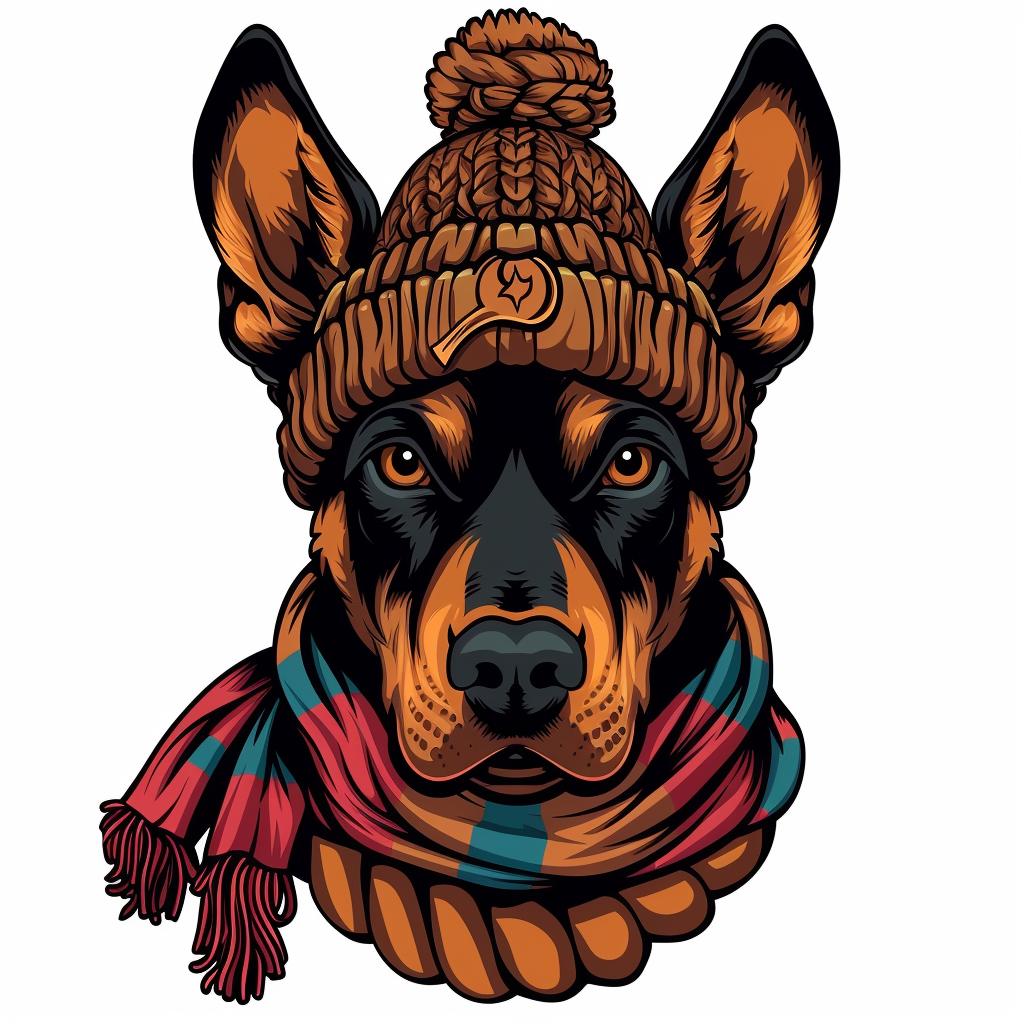 doberman  cute  anthropomorphic  hat  scarf  vector  minimal  dog  playful  street 958705