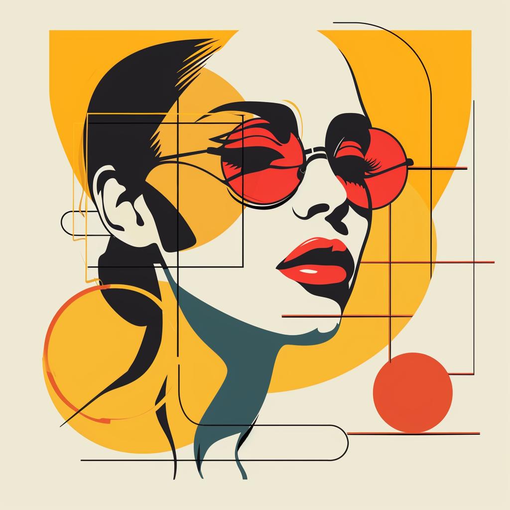woman  sunglasses  geometric  pattern  illustration  poster  vector  90s  line  art 939672