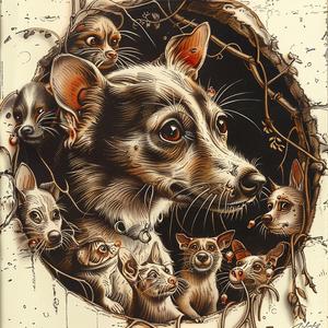 dog  cats  painting  chromolithography  animals  whimsical  colorful  nature  interactions  playful 1047888