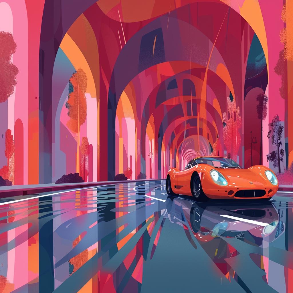 car  archway  painting  retrofuturism  aesthetic  thoughtful  details  travel  passage  journey 944394