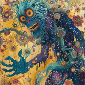 Art Nouveau  Surrealism  pointillism  monster  blue  yellow  deathmetal  dark  occult  fusion 1077131