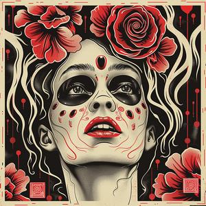 surreal  woman  roses  skull  face  illustration  high-detailed  screenprinting  artwork  creative 1079474