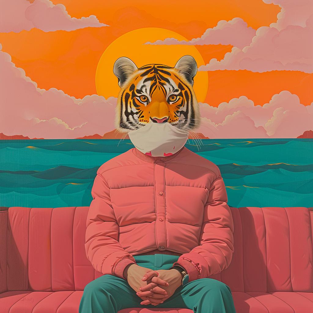surreal  tiger  mask  man  couch  Joan  Cornella  creative  album  cover 1017680