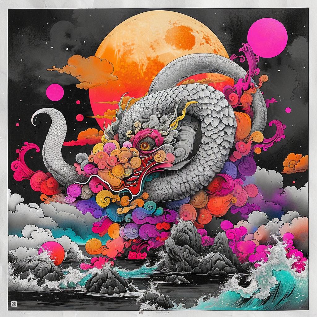horror  dragon  ocean  moon  colorful  Japanese  artwork  1997  monster  mythical 1036369