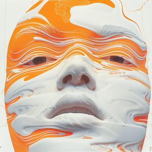 surreal  album  cover  orange  white  face  risograph  symbolist  hyper-realistic  screenprinting 1077825
