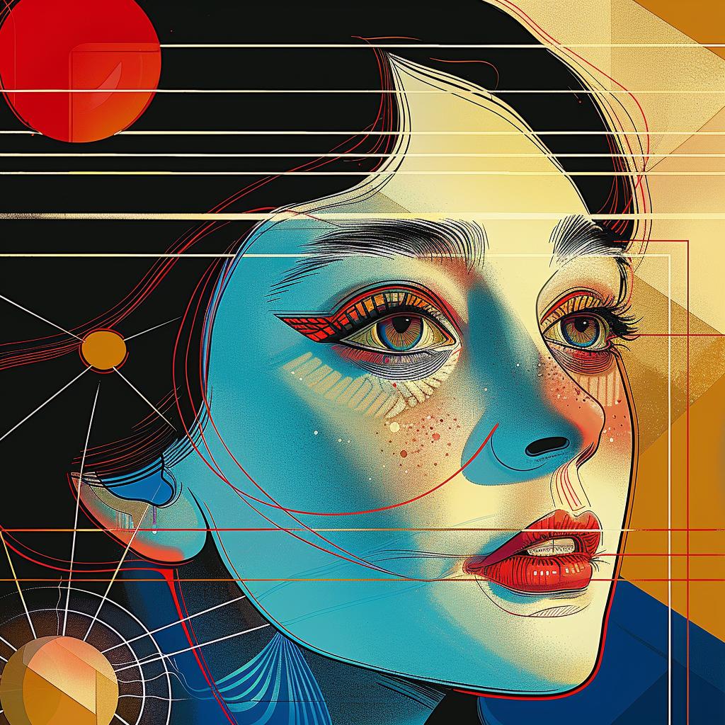 woman  face  blue  red  geometric  background  portrait  colorful  art  style 966097