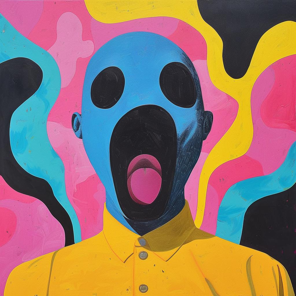 surreal  abstract  expressionism  man  blue  face  yellow  shirt  painting  art 977292
