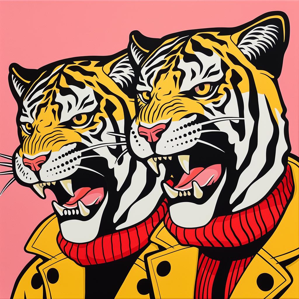 album  cover  tiger  pink  background  illustration  whimsical  dynamic  colorful  artwork 1024772