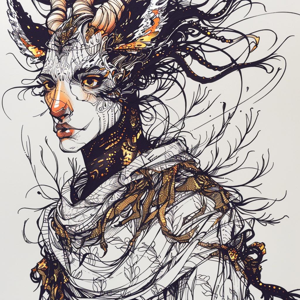 mythical  creature  hybrid  woman  horns  drawing  fantastical  unique  entity  features 952934