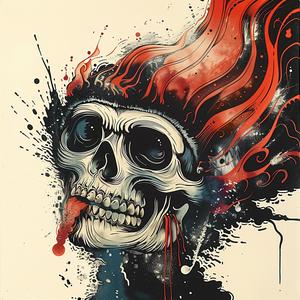 skull  red  hair  chromolithography  chaos  artistic  bold  unique  striking  symbolic 1047751
