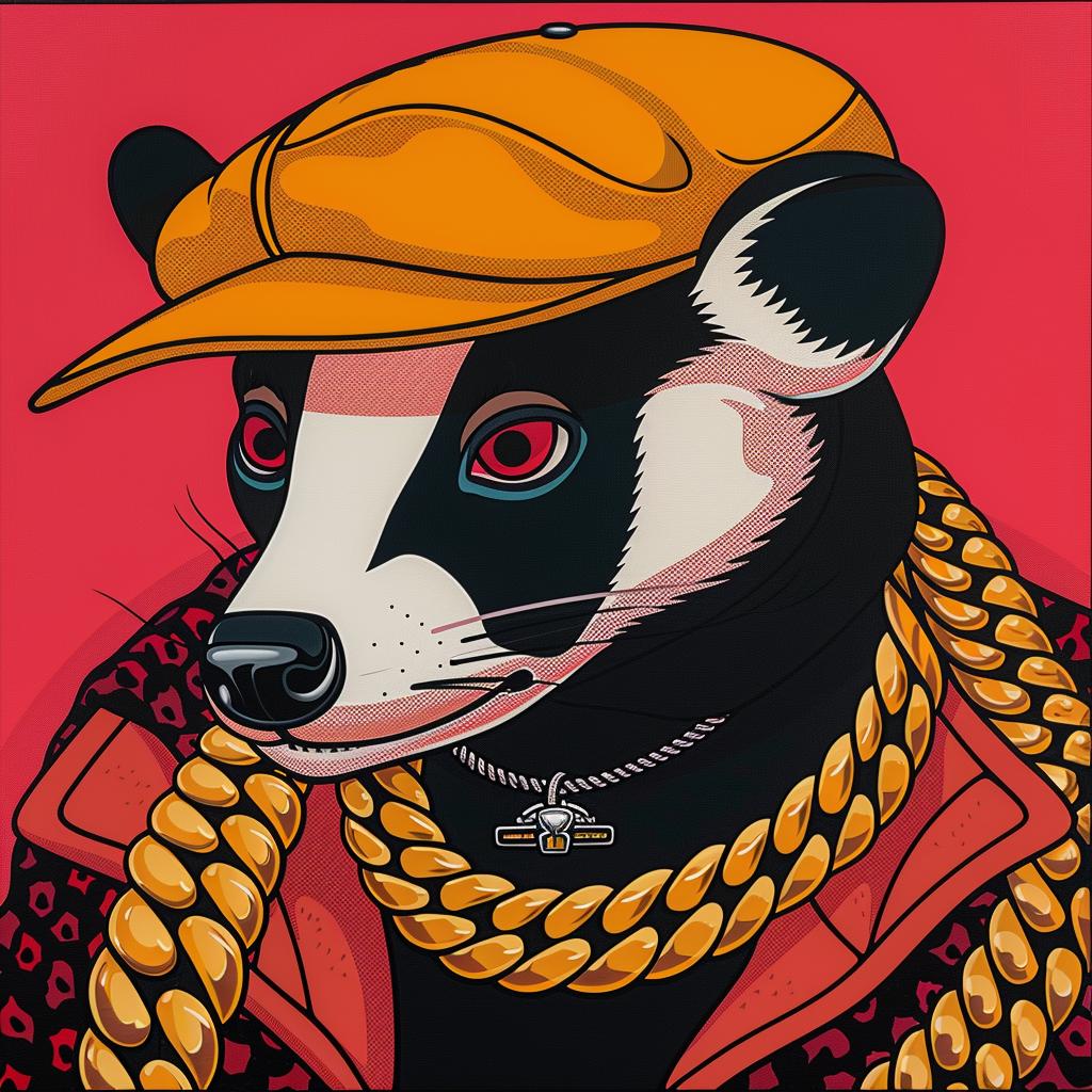 badger  rapper  gold  chains  hat  vibrant  character  stylized  urban  playful 1022513