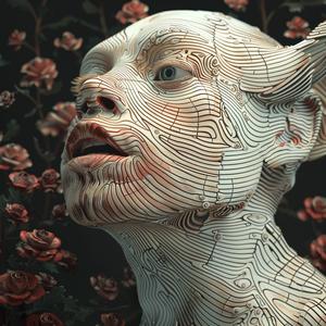 كروموجرافيا تجريدية امرأة خطوط أزهار وجه تصميم فني ملون معاصر 1039456