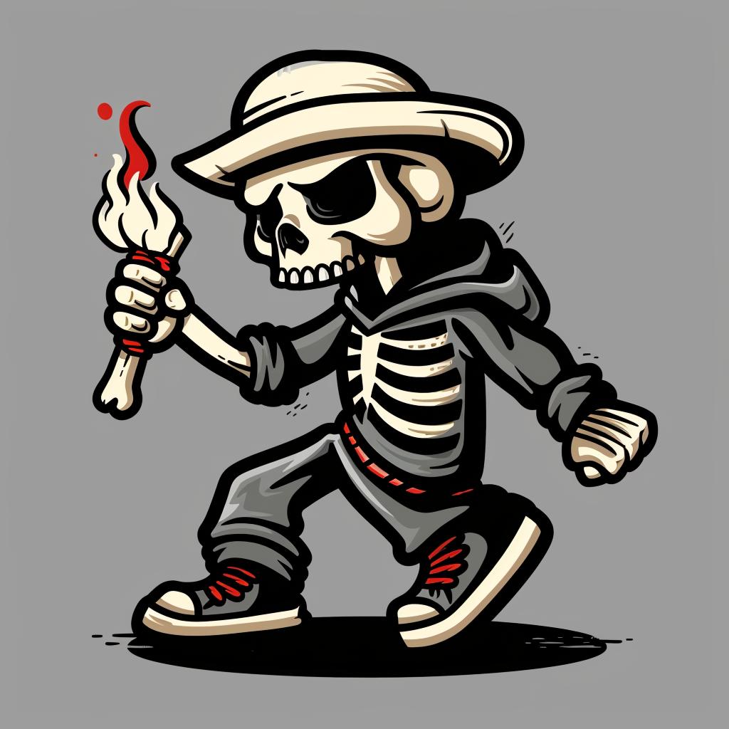 skeleton  karate  kick  cartoon  hat  cigarette  action  illustration  fun  rebel 940199